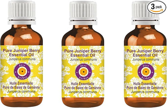 Deve Herbes Pure Juniper Berry Essential Oil (Juniperus communis) Steam Distilled (Pack of Three) 100ml X 3 (10 oz)