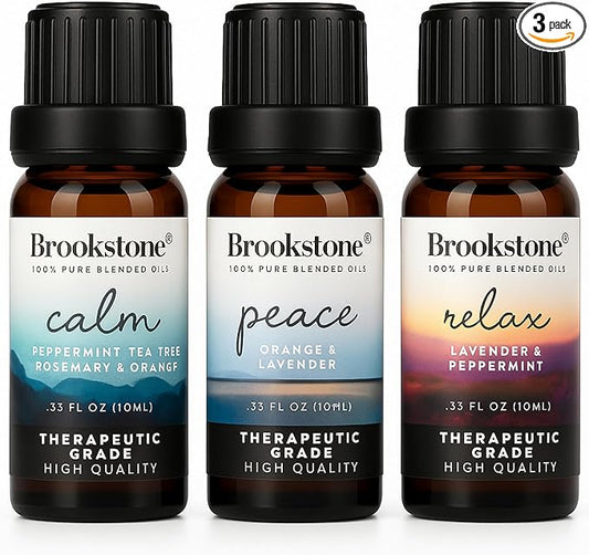 Brookstone Essential Oil Blends Sleep Collection | Organic Essential Oil Set for Aromatherapy Diffuser, Massage Oil and Candle Scents | 3-Pack 10ml Bottles