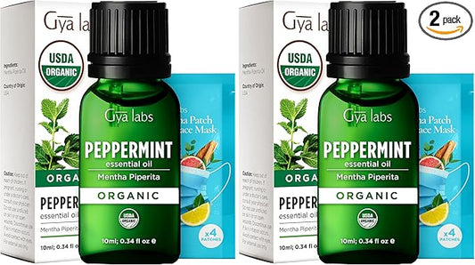 Gya Labs Organic Peppermint Essential Oil - 0.34 Fl Oz - for Skin, Hair, Diffuser, Aromatherapy, DIY Candle Making Scents (Pack of 2)