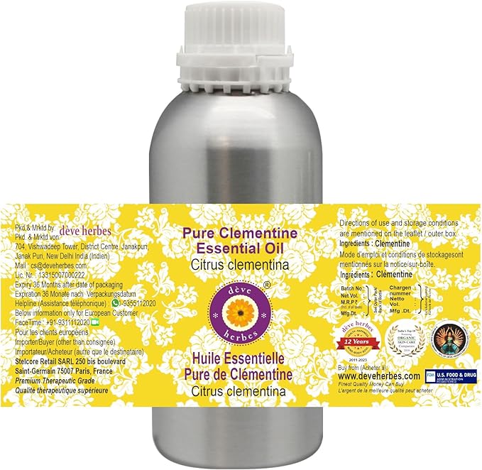 Deve Herbes Pure Clementine Essential Oil (Citrus Clementina) Steam Distilled 1250ml (42 oz)