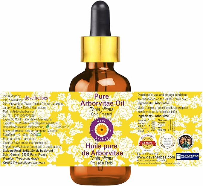 dève herbes Pure Arborvitae (Thuja) Oil (Thuja plicata) with Glass Dropper Cold Pressed 15ml (0.50 oz)