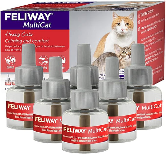 FELIWAY® MultiCat 6 x 30 Day Cat Calming Refills for Pheromone Diffuser, 6 x 48ml Value Pack- Helps Reduce Conflicts and Signs of Tension in Multi-Cat Households