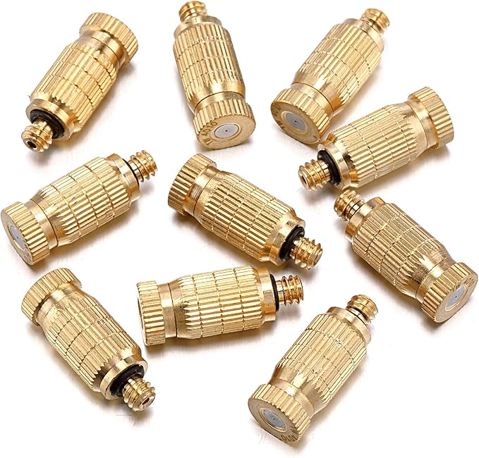 Mornajina 30Packs Brass Misting Nozzles for Outdoor Cooling System, Misting System Heads Sprayer 0.020" (0.5 mm) 10-24 UNC, High Pressure