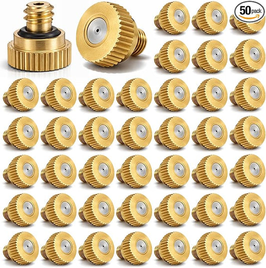 Zhengmy 50 Pcs 0.2mm Brass Misting Nozzles, Mister Nozzles Brass for Outdoor Cooling System Orifice 10/24 UNC Replacement Heads for Outdoor Cooling System