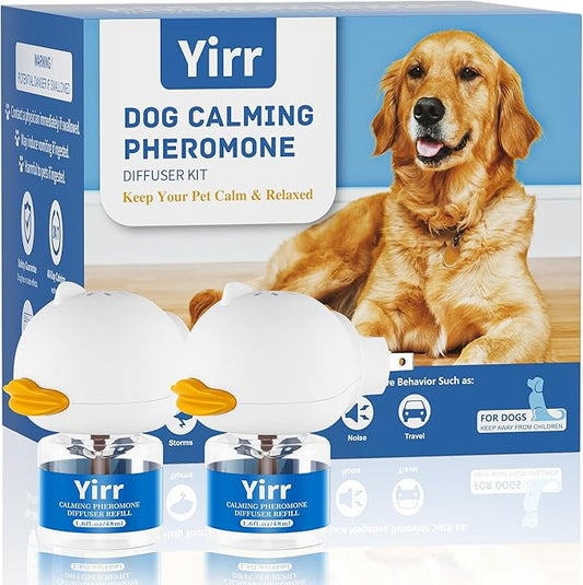 Dog Calming Pheromone Diffuser Kit, 60 Days Long Lasting Calming Diffuser for Dogs, Relieves Anxiety, Barking, Fighting, Destructive Behavior & Accidental Peeing, 2 Diffusers 6 Refills, Odorless