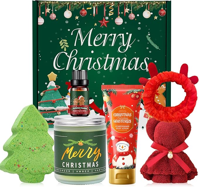 JAOJAO Bath and Body Set, Gifts for Women Include Scented Candle, Body Lotion, Bath Bomb, Towel Bear, Deer Antler Headband, Aromatherapy Oil, Provide a Relaxing Bath for Mom, Girlfriend, Friends