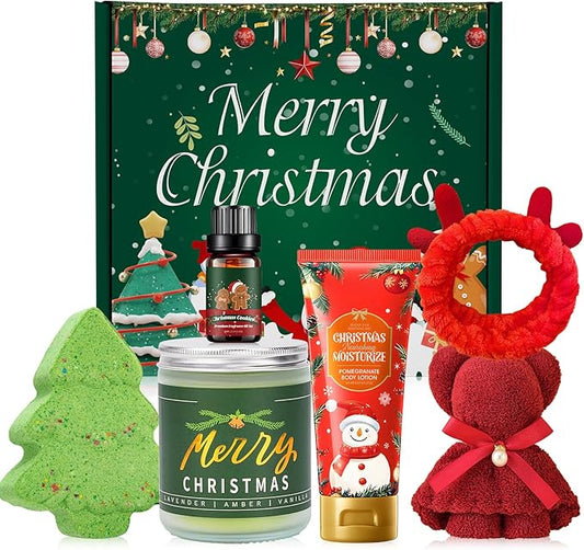 JAOJAO Bath and Body Set, Gifts for Women Include Scented Candle, Body Lotion, Bath Bomb, Towel Bear, Deer Antler Headband, Aromatherapy Oil, Provide a Relaxing Bath for Mom, Girlfriend, Friends