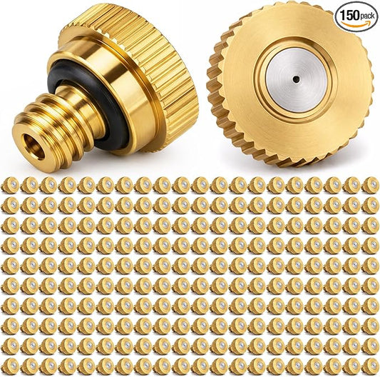 Zhengmy 150 Pcs 0.1mm Brass Misting Nozzles, Mister Nozzles Brass for Outdoor Cooling System Orifice 10/24 UNC Replacement Heads for Outdoor Cooling System