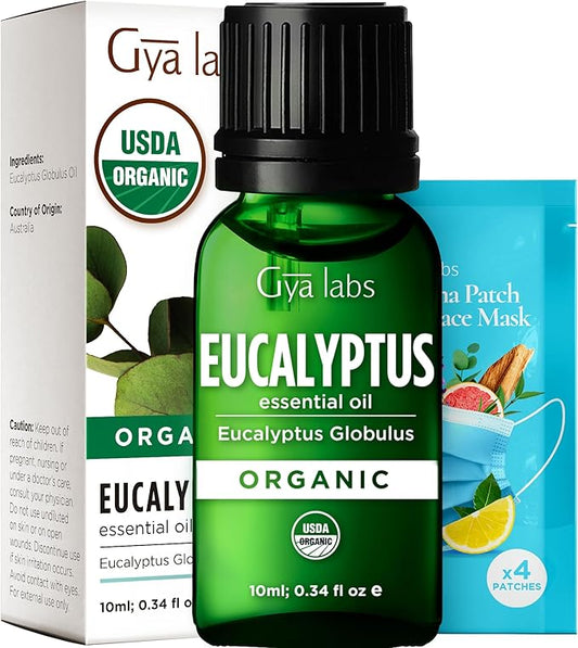Gya Labs USDA Organic Eucalyptus Essential Oil for Diffuser & Seasonal Comfort - for Skin, Massages, Hair & Scalp Care, Aromatherapy, DIY Candle Making Scents - 0.34 Fl Oz