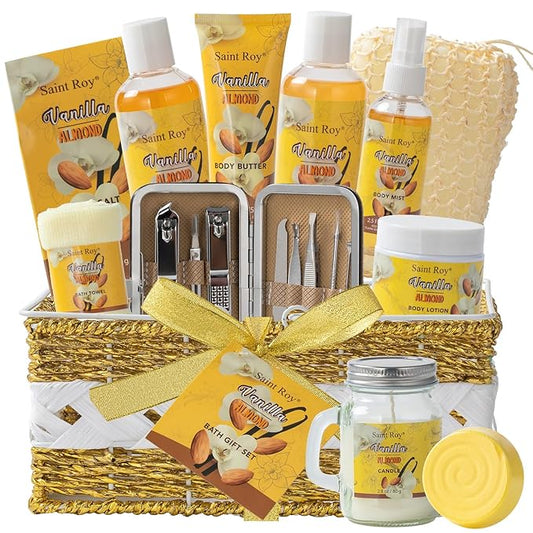 Mothers Day Gifts for Women, Bath & Body Gift Set, 20pcs Vanilla Honey Almond Scents Bath Gift Baskets Home Spa Gift, Bath Spa Kit For Women and Men, Spa Bath Gift Basket, Bath Kit Set, Spa Gifts