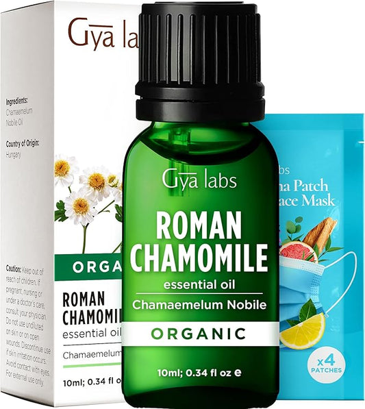 Gya Labs Organic Roman Chamomile Essential Oil - 0.34 Fl Oz - for Skin, Hair, Diffuser, Aromatherapy, DIY Candle Making Scents