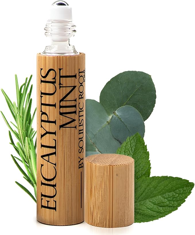 Soulistic Root Eucalyptus Mint Essential Oil Roll On – Aromatherapy Blend w/Peppermint, Spearmint, Rosemary – Breathe Rollerball for Self Care, Spa, Energy, Wellness – 10ml Bottle - for Men & Women