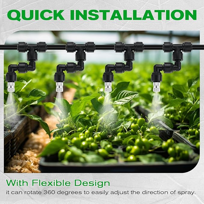4 Pack 1/4'' Reptile Mister Nozzles, 360° Adjustable Reptile Misting Nozzles, Reptile Fogger Fine Mist Cooling System Nozzles for Reptile Terrarium Tank, Full Water Coverage, Garden Patio Greenhouse