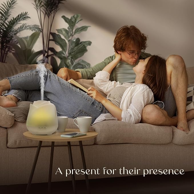 Earnest Living Rose Essential Oil Diffuser 150ml – Mini Ultrasonic Aromatherapy Humidifier for Bedroom & Desk, Quiet Mist, USB Powered, 7-Color Night Light, for Women – Solid White