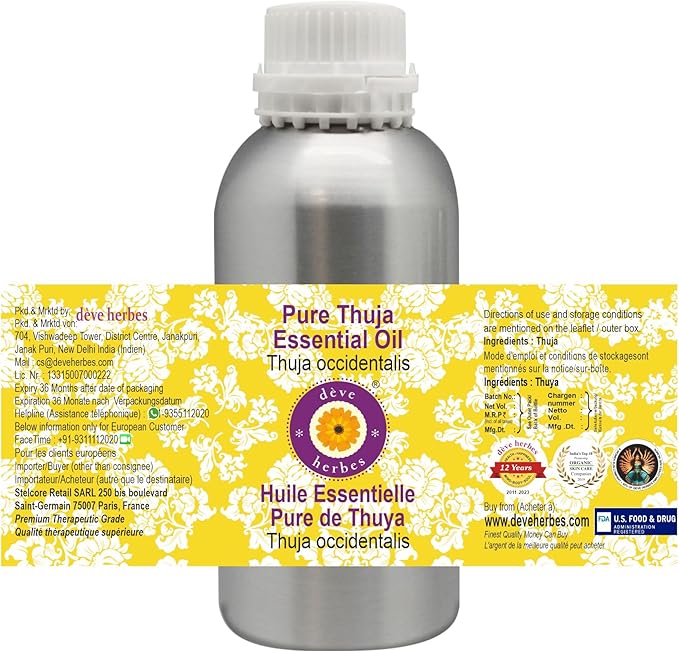 Deve Herbes Pure Thuja Essential Oil (Thuja occidentalis) Steam Distilled 630ml (21 oz)