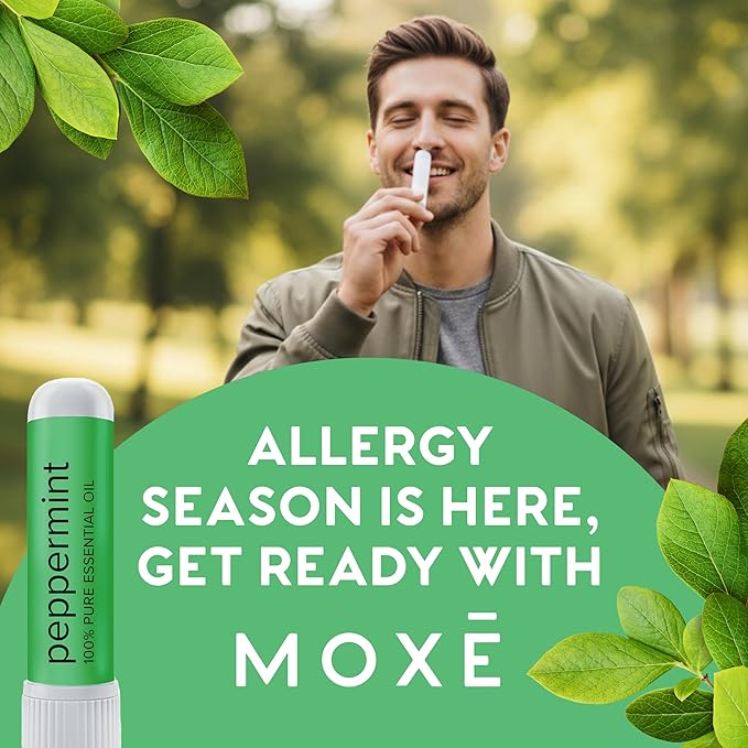 MOXE Peppermint Essential Oil Nasal Inhaler, Therapeutic No-Mess Aromatherapy, Cooling, Refreshing, Invigorating, Uplifts Mood and Positivity, Pure and Undiluted, Made in USA (1 Pack)