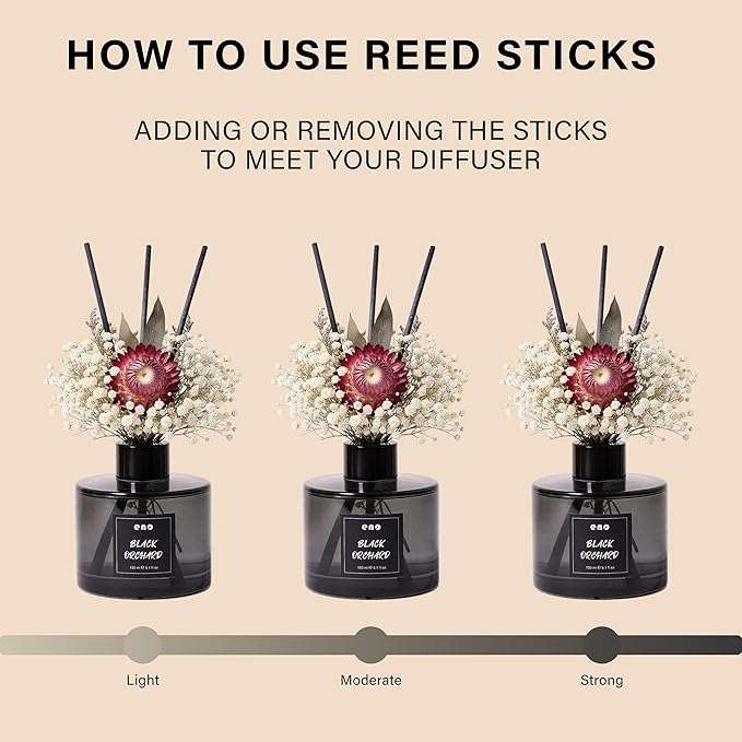 Reed Diffuser Set with Dried Flowers, 5.1oz Essential Oil Home Fragrance, Long Lasting Air Freshener for Bathroom Shelf Decor, Housewarming Gift,Black Orchid Scent