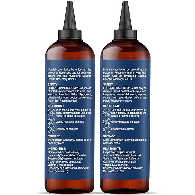 Botanic Hearth Hair Oil for Hair Growth | Rosemary Oil for Hair Growth with Biotin, Castor & Jojoba | Hair Relaxers & Dry Scalp Treatment | Color Safe | All Hair Types | Set of 2 (6.7 Fl Oz)