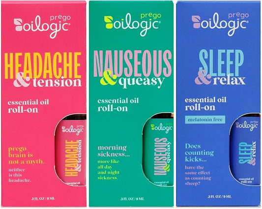 Oilogic Roll-On Essential Oils Set for Pregnant Women - 100% Pure Essential Oil Roller for Pregnancy - Sleep, Comfort, & Wellness Blends Safe for Pregnant Moms, 0.3 Fl Oz (Pack of 3)