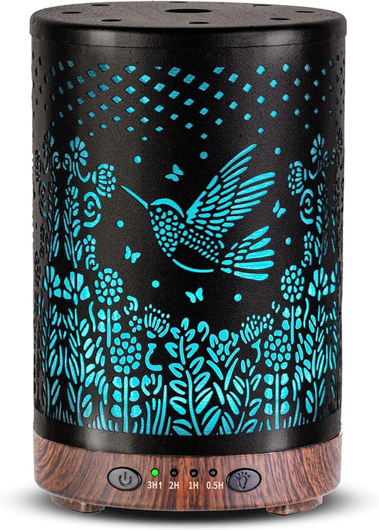 Essential Oil Diffuser 120ML Metal Aromatherapy Diffuser with Timer, Cool Mist Humidifier with Auto Shut-Off & 7 Color Lights for Home Office Spa (Bird)