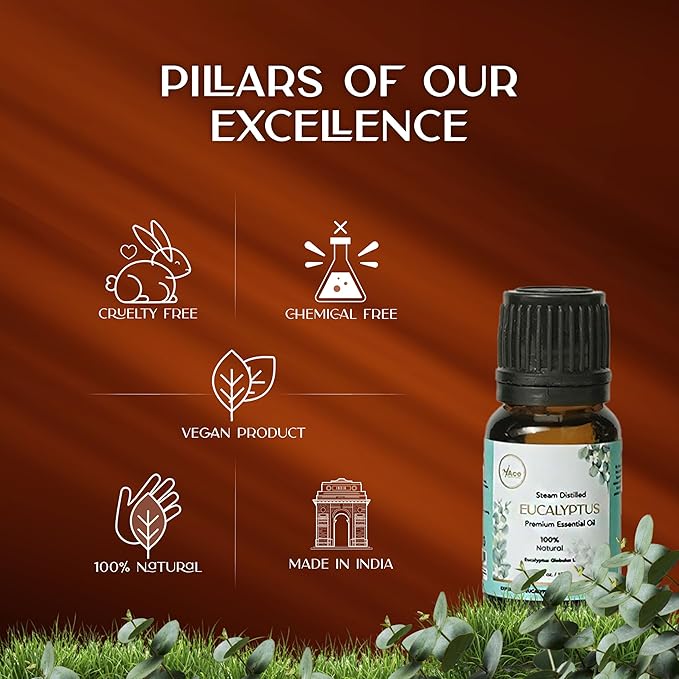 My Ace Eucalyptus Essential Oil – 100% Pure & Natural, Steam-Distilled, Undiluted Oil for Diffuser, Aromatherapy, Massage, Candle & Soap Making – Amber Glass Bottle – 0.33 fl oz