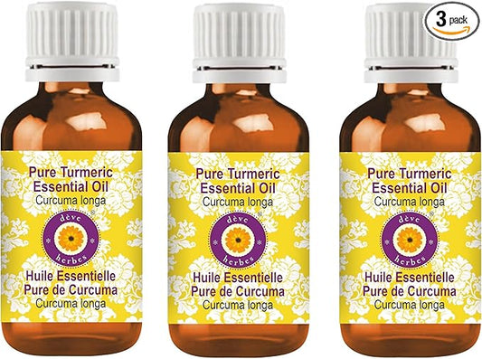 Deve Herbes Pure Turmeric Essential Oil (Curcuma Longa) Steam Distilled (Pack of Three) 100ml X 3 (10 oz)