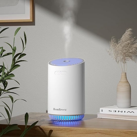 Portable Aromatherapy Diffuser 280ml, Rechargeable Essential Oil Diffuser with LED Light, Cool Mist Humidifier with 2 Mist Modes, Auto Shut-Off, Cordless Use for Home, Office, Bedroom - White