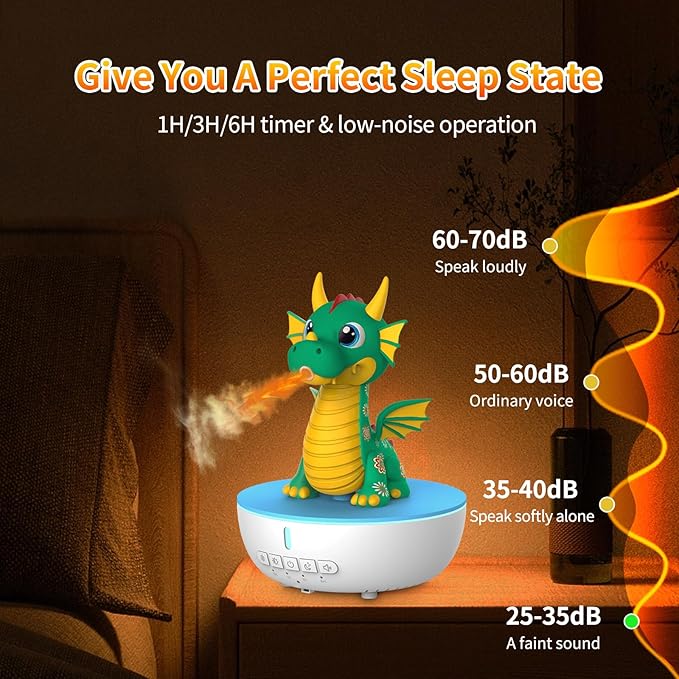 Essential Oil Diffuser for Kid, 200ML Aromatherapy Diffuser Humidifier With Remote & Timer Control, 10 Soothing White Noise, Cute Aroma Diffuser for Bedroom Home Office, Green