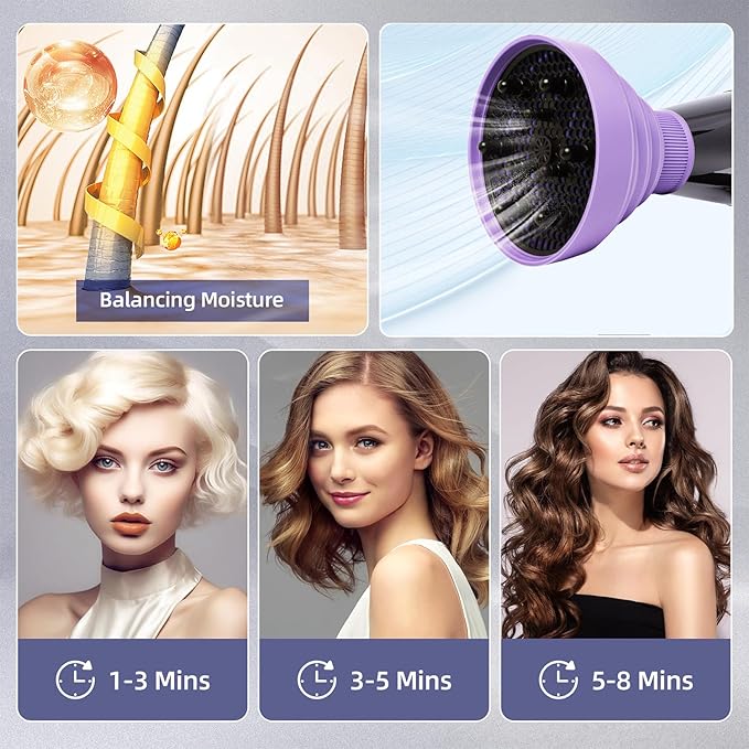 WAJIAYON Universal Collapsible Hair Dryer Diffuser Attachment-Foldable Portable Travel and Easy Storage Fit Most Hair Dryers with Nozzle Diameter D-1.575Inch to 1.968 Inch (4-5cm)- Violet