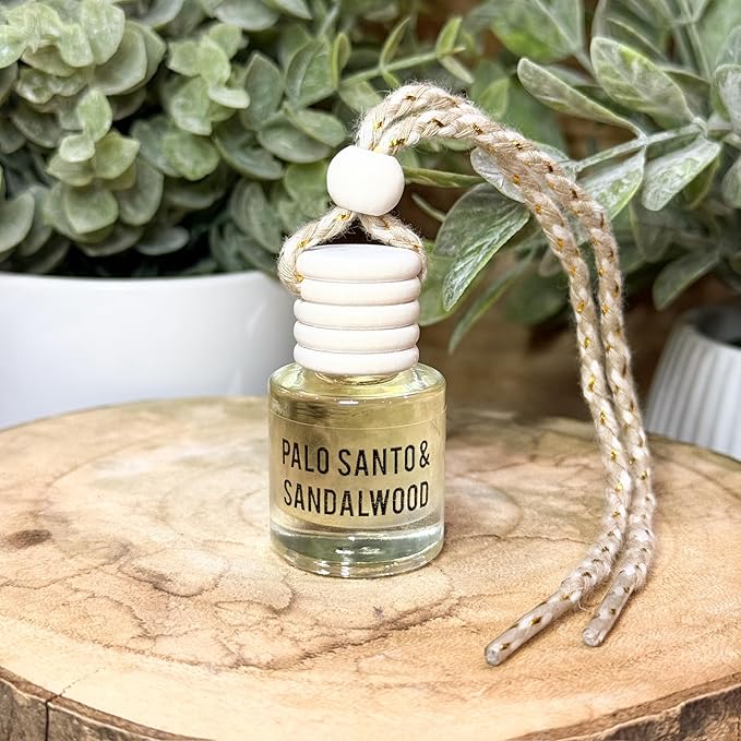 Palo Santo & Sandalwood (Santal) Hanging Car Air Freshener – Long Lasting Essential Oil Diffuser for Car, Closet, Bathroom – 2-Pack Natural Scent Deodorizer for men and women