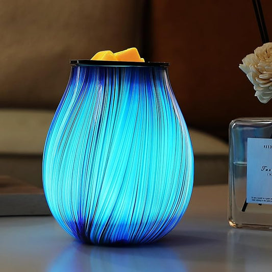 Electric Wax Melt Burner Art Glass Scented Candle Warmer with Timer and 7 led Color Changing Removable Silicone Dish for Wax Melts Fragrance Oil Night Light Candle Warmer for Home