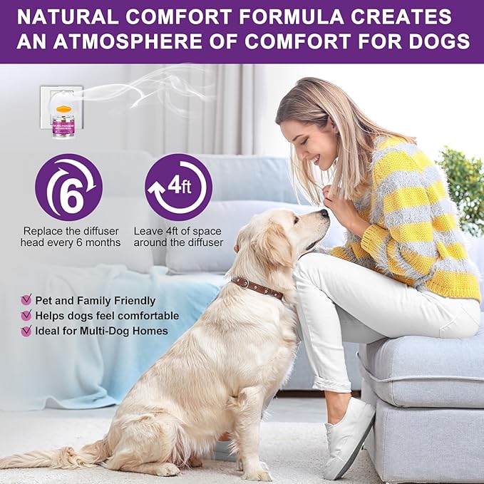 Cheerdog Dog Calming Pheromone Diffuser, Pet Calming Diffuser for Dog Anxiety Relief 3 Refills,Relieve Separation Anxiety, Stress Barking and Chewing Calm Relaxing (1 Diffuser+3 Refills)