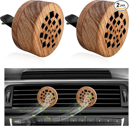 KVAEY 2 PCS Wood Car Essential Oil Diffuser, Wooden Aromatherapy Essential Oils Diffuser with Vent Clip, Wood Vent Clip Air Freshener for Vehicle Office Home Bedroom (Memory Fragments)