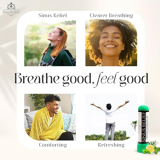 SniffElixir Nasal Stick Inhaler, Vapor Inhaler for Sinus Pressure Relief, Nasal Inhaler Stick, Organic Essential Oil Inhaler for Congestion Comfort & Clear Breathing
