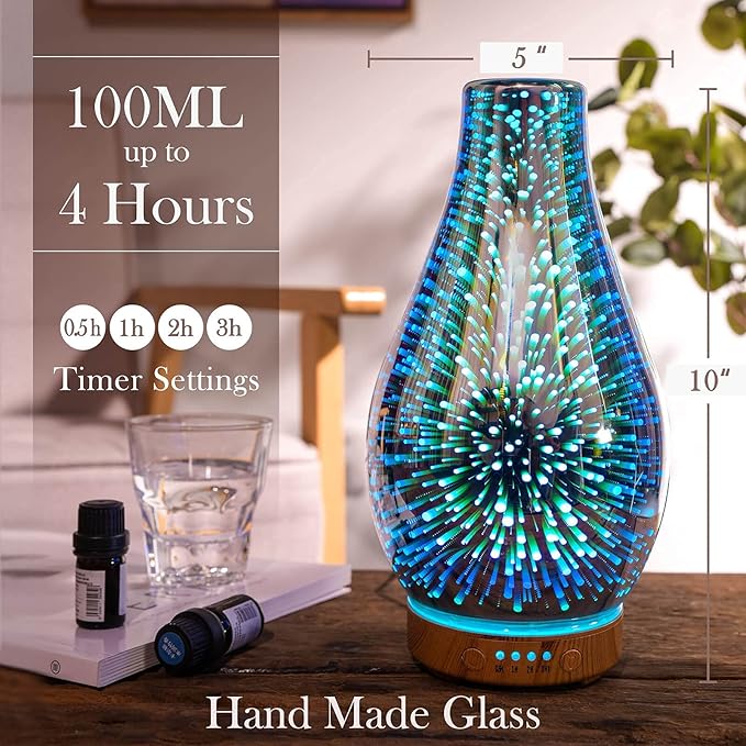 Porseme 500ml Blue Giant+100ml Volcano Essential Oil Diffuser 3D Glass Aromatherapy Ultrasonic Humidifier Cool Mist, Auto Shut-Off,Timer Setting,BPA Free for Home Office Hotel Yoga Gym Leisure Gift