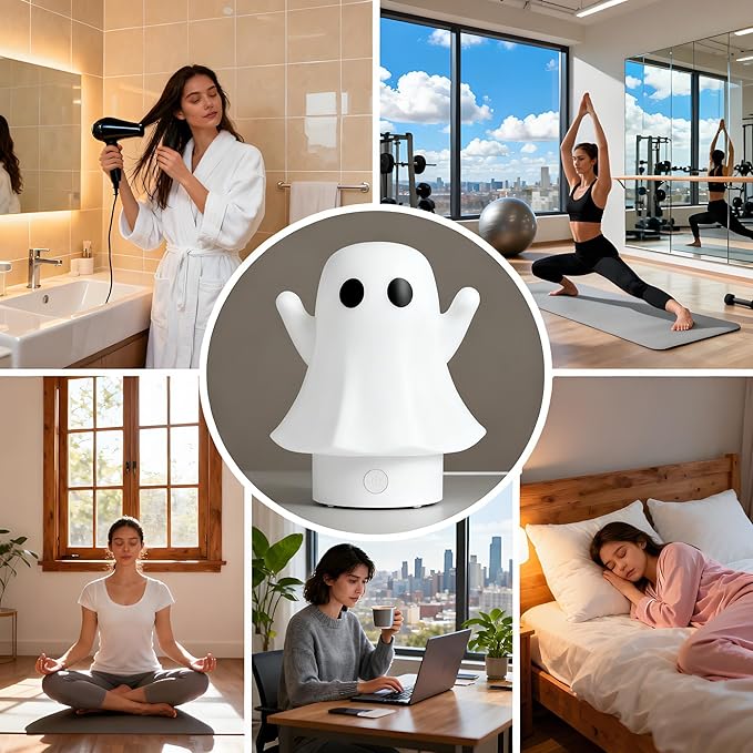 Aozale Cute Ghost Essential Oil Diffuser, 120ML Ultrasonic Cool Mist Mini Humidifier with 7-Color LED, Auto Shut-Off, Aromatherapy Diffuser for Home, Bedroom & Office, Ideal Gifts for Women & Kids
