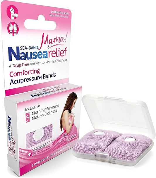 Sea-Band Mama Anti-Nausea Acupressure Wristband for Morning Sickness, Colors May Vary, Pack of 2