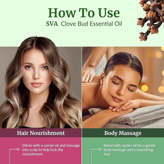 SVA Clove Bud Essential Oil – 32 Fl Oz – 100% Natural Clove Bud Oil - for Diffuser, Hair Care, Face, Skin Care, Aromatherapy, Scalp and Body Massage, Soap and Candle Making