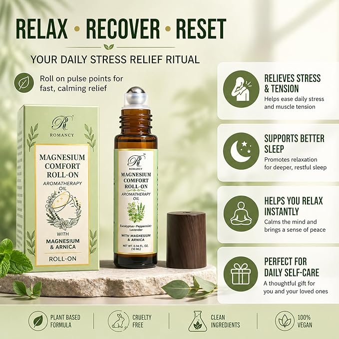 Migraine Stick Roll On for Headache Relief with Magnesium & Arnica – Peppermint, Lavender & Eucalyptus Essential Oils – Migraine Relief Stick, Stress, Tension & Sinus Support Aromatherapy 10ml