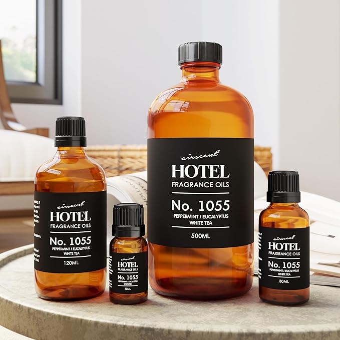 AirScent Hotel Diffuser Oil No. 1055 Inspired by Energize Hotel Scent - Peppermint Eucalyptus White Tea - Fragrance Oil Blend for Ultrasonic and Waterless Diffusers and Crafting - 500 mL