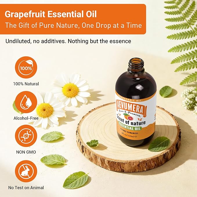 Grapefruit Essential Oil 4Fl Oz Pure Grapefruit Oil Long Lasting Aroma Oils for Diffuser, Soap & Candle Making, Home Office, Skin, Massage, Shampoo, Humidifier