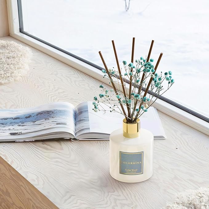 COCORRÍNA Reed Diffuser - Cedar Wood 6.7 fl oz Reed Diffuser with Sticks, Bedroom Bathroom Shelf Decor
