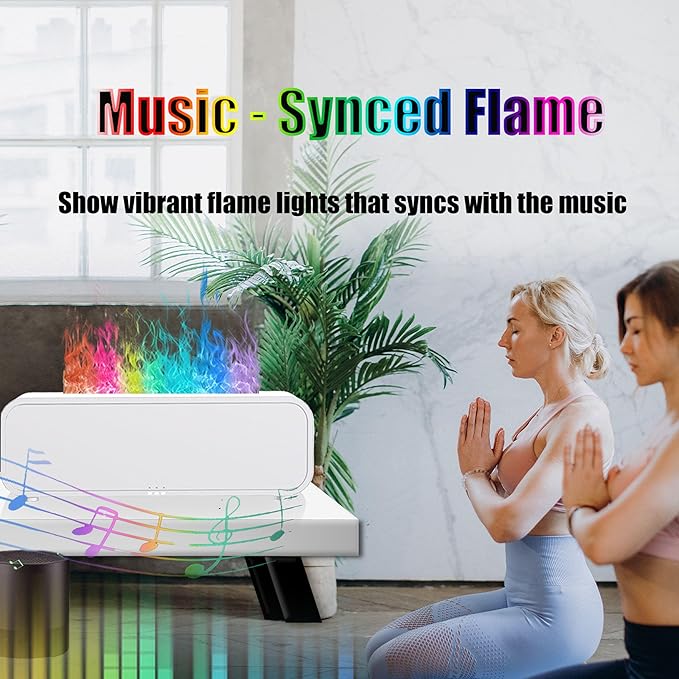 Essential Oil Diffuser, Music Sync Colorful Flame Essential Oil Diffuser, Colorful Flame Air Aroma Humidifier, Timer & Waterless Auto Off 250ml Diffuser with 7 Colors Light, Remote Control (White)