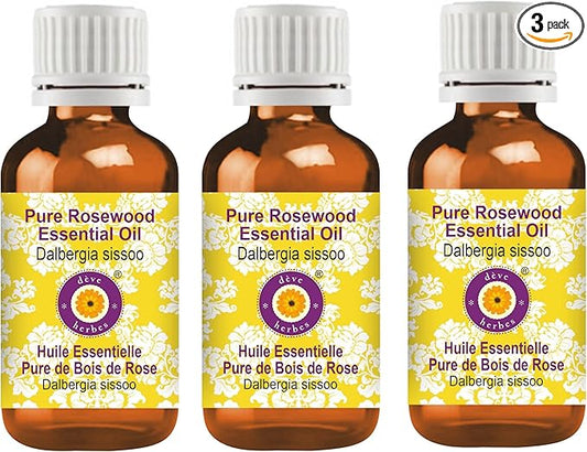 Deve Herbes Pure Rosewood Essential Oil (Dalbergia Sissoo) Steam Distilled (Pack of Three) 100ml X 3 (10 oz)