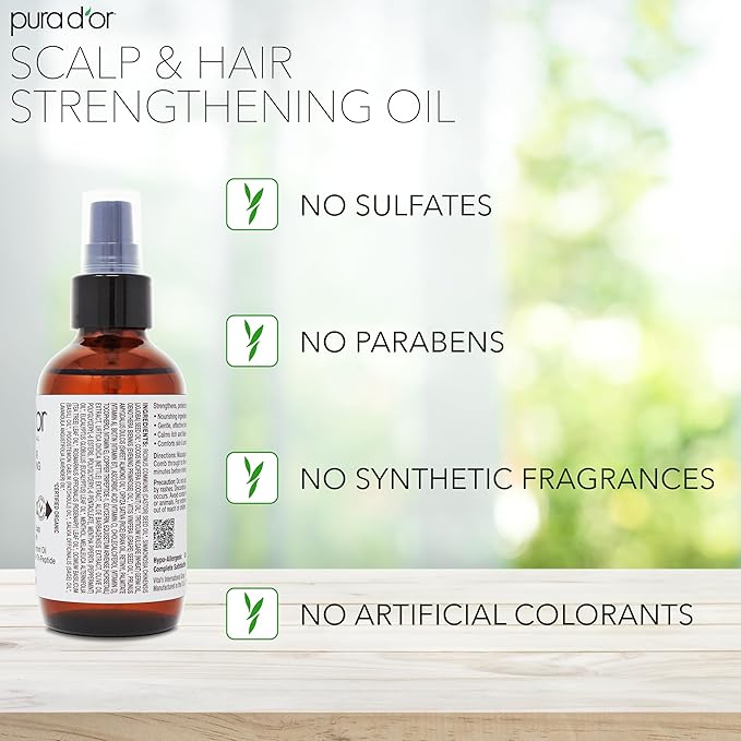 PURA D'OR Scalp & Hair Strengthening Oil (3.3 Oz) Supports Optimal Growth, Reduce Breakage, Nourish Roots for Healthier, Fuller, Thicker Hair - Rosemary, Castor & Peppermint Oil | Supports Hair Growth