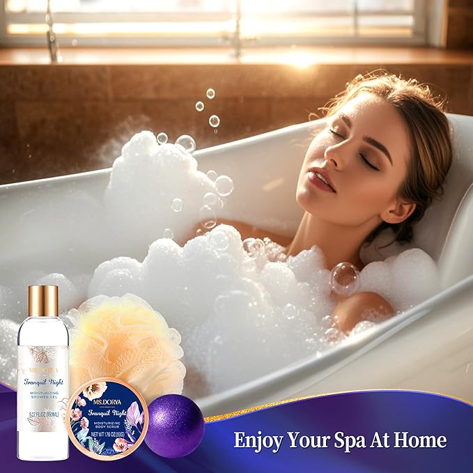 Spa Gifts for Mom- Mother's Day Spa Bath Gift Set with Body Lotion, Shower Gel, Hand Cream & Body Scrub - Lavender Chamomile Scent Self Care Gifts for Women Mom Wife Girlfriend - Relaxing Home Spa Kit