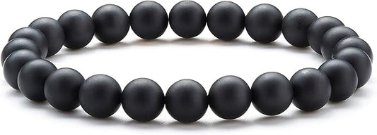 Hamoery Men Women 8mm Natural Stone Lava Rock Diffuser Bracelet Elastic Yoga Agate Beads Bracelet Bangle