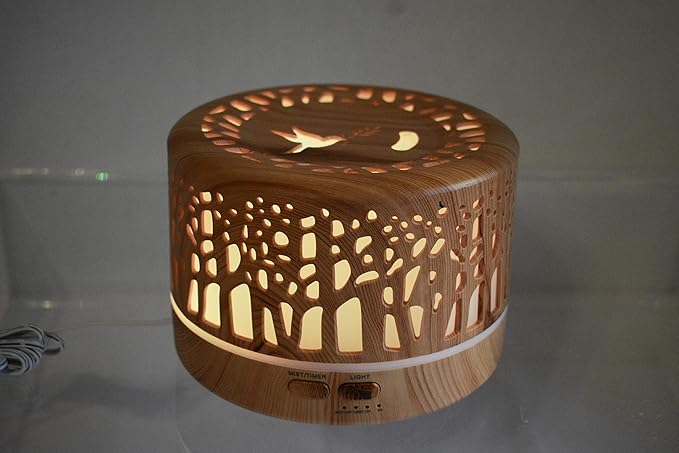 Woodland Trees 500 ml Ultrasonic Quiet Cool Mist Humidifier Diffuser for Essential Oils, 7 Colored LED Lights, 6hr Auto Shut Off and 1/2oz of Premium Sensual Amber ScentedOil