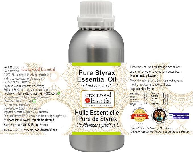 Deve Herbes Pure Styrax Essential Oil (Liquidambar styraciflua L) Steam Distilled 630ml (21 oz)