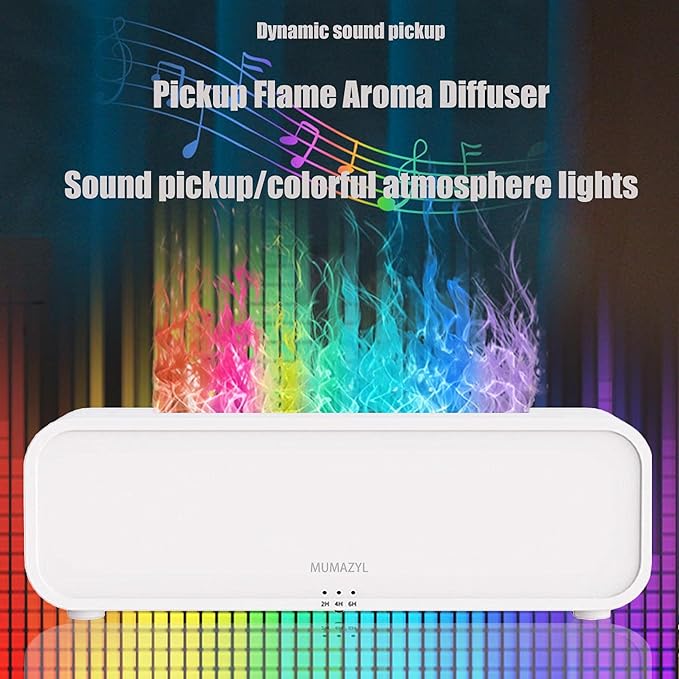 Essential Oil Diffuser, Music Sync Colorful Flame Essential Oil Diffuser, Colorful Flame Air Aroma Humidifier, Timer & Waterless Auto Off 250ml Diffuser with 7 Colors Light, Remote Control (White)